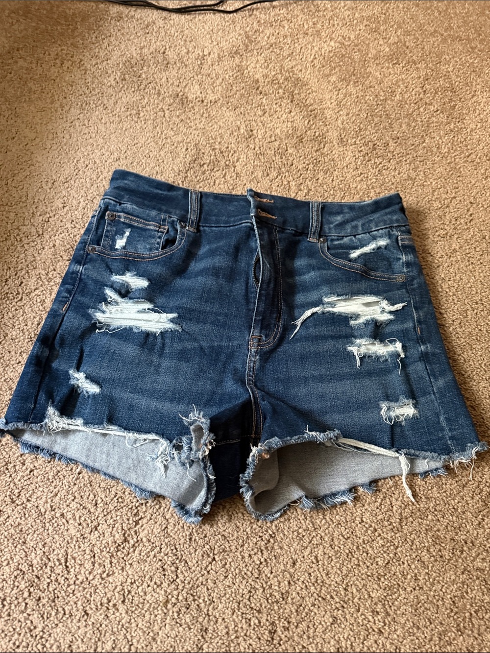 American Eagle Outfitters Dark Blue Distressed Jean Shorts